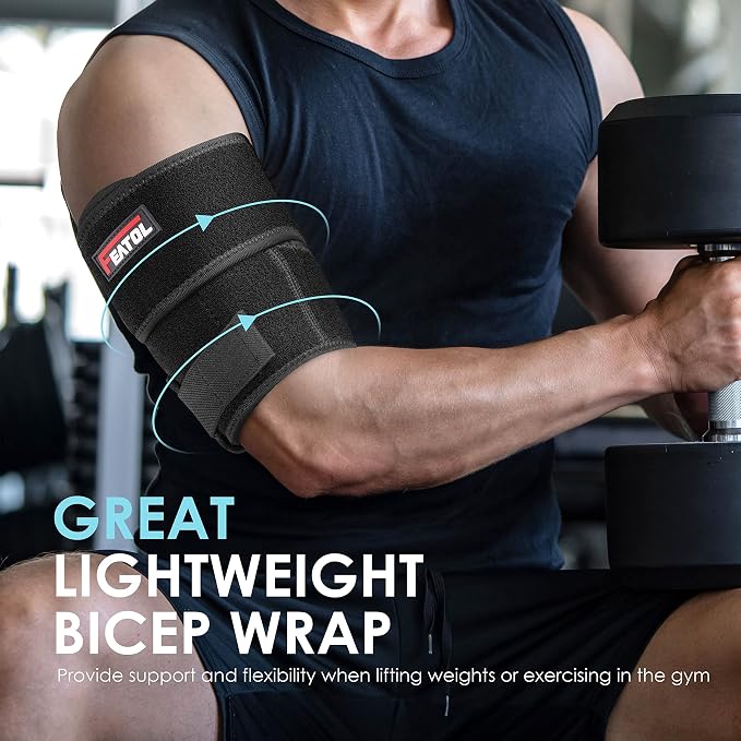 FEATOL Bicep Tendonitis Brace Compression Sleeve Support, Upper Arm Brace Tricep Bicep Support Bands for Men and Women, Arm Wrap Pain Relief for Muscle Strains and Inflammation(Black, Small)