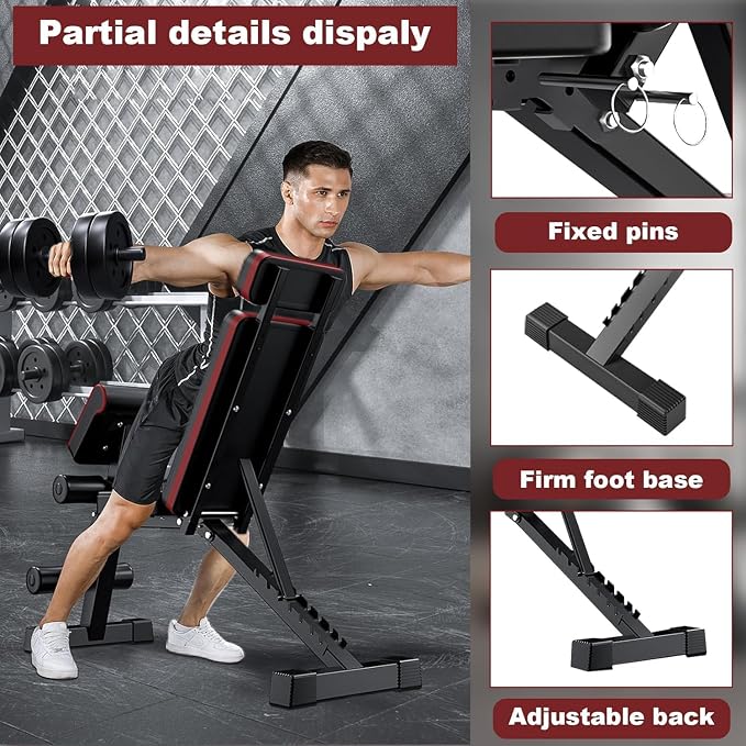 ALSO GO Adjustable Weight Bench, Workout Benches with Leg Extension, Foldable Incline Decline Bench Press, Roman Chair, Full Body Strength Training Equipment for Home Gym