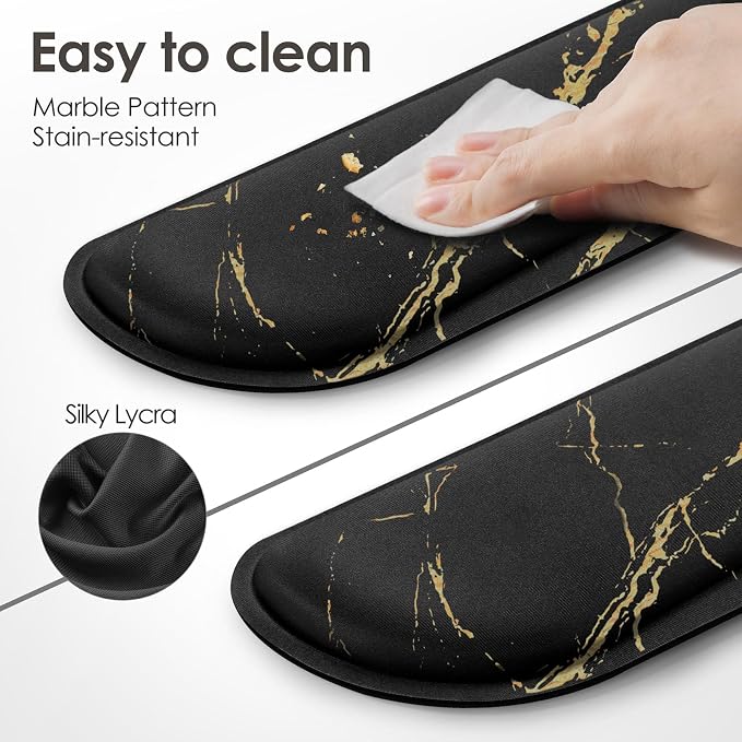 Gimars Upgrade Enlarge Gel Memory Foam Set Keyboard Wrist Rest Pad, Mouse Wrist Cushion Support for Office, Computer, Laptop, Mac, Comfortable, Lightweight for Easy Typing Pain Relief,Marbling