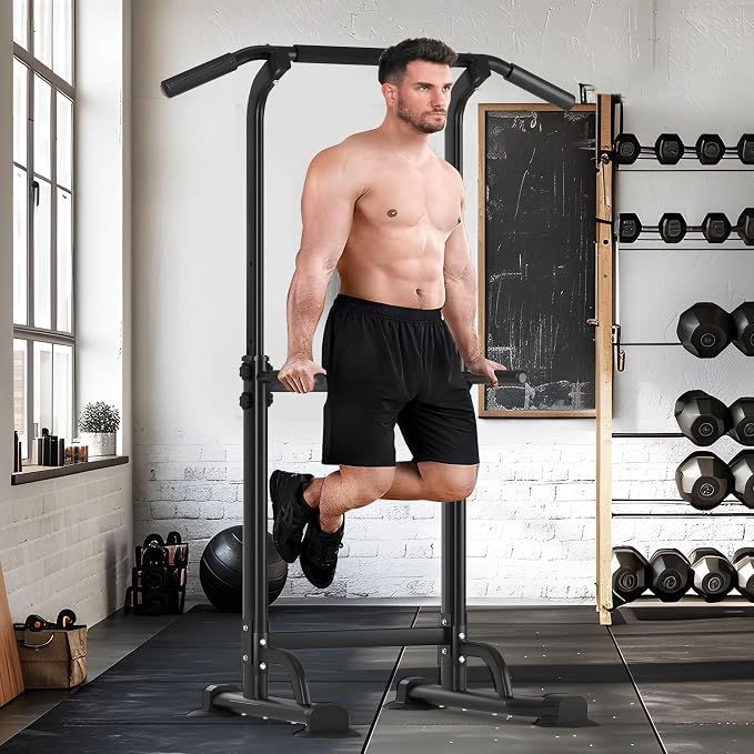 SogesHome Multi-Function Power Tower Pull Up Bar Dip Station for Home Gym | Height Adjustable PullUp Dip Stand, Full Body Strength Training Equipment, Fitness Workout for Push Ups Dips, 330LB Capacity