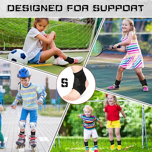 Honoson 2 Pcs Ankle Brace Kid Ankle Support Youth Neoprene Lace up Compression Sleeve Foot Brace Stabilizer with Adjustable Strap for Sport Sprained Plantar Fasciitis Achilles Tendonitis(Black,S)