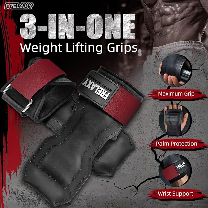 Frelaxy Lifting Wrist Straps, Rubber Weight Lifting Grips for Deadlifts | Non-slip rubber palm, Full palm protection, Neoprene wrist padding, Enhanced grip support, Pull ups rows lat pulldowns