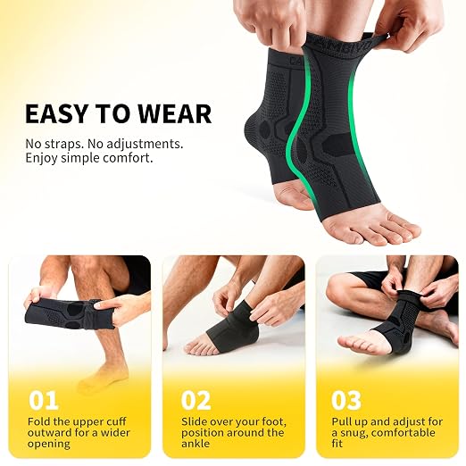 CAMBIVO 1 Pair Ankle Compression Sleeve for Men & Women – Soft, Breathable Support for Plantar Fasciitis, Achilles Tendonitis, Swelling & Sports Recovery – Easy to Wear, All-Day Comfort Fit