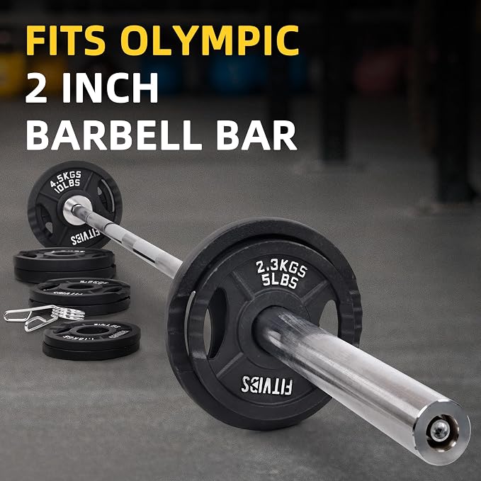 Fitvids Cast Iron 2-Inch Olympic Plate Weight Plate for Strength Training and Weightlifting, Multiple Sizes