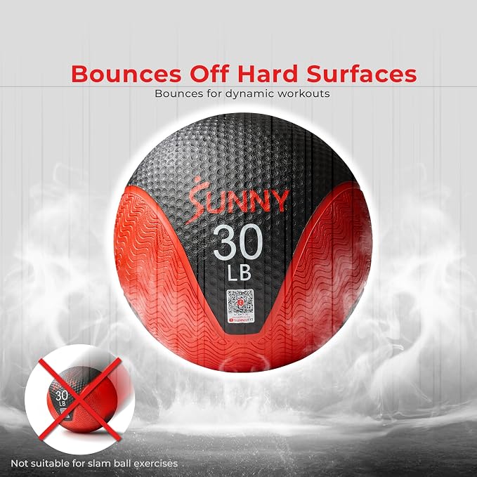 Sunny Health & Fitness 10 LB Medicine Ball with Premium Dual Textured Grip | 4-30LB Weighted Rubber Medicine Ball, Bouncing Wall Ball, Slam Ball Workouts, Throws Squats Core Strength Training