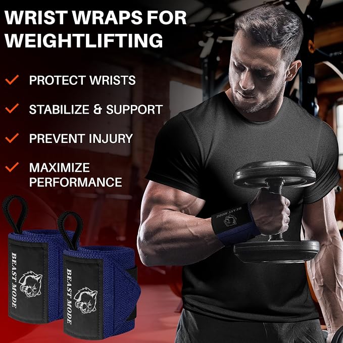 TECEUM Elastic Cotton Weightlifting Wrist Wraps with Thumb Loops, 1 Pair