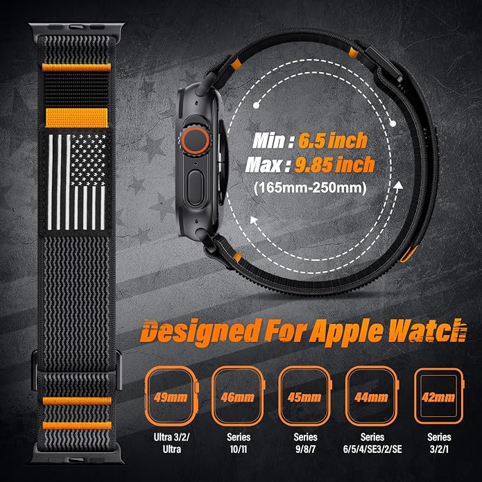 Nylon Sport Ultra 3 Watch Bands for Apple Watch/Ultra 2/1/Series 11/10/9/8/7/6/SE/5/4/3 Men iWatch Bands Men,Elastic Fabric Flag Wristbands Strap for Apple Watch Ultra 3/2/1 49mm 46mm 45mm 44mm 42mm 41mm 40mm 38mm