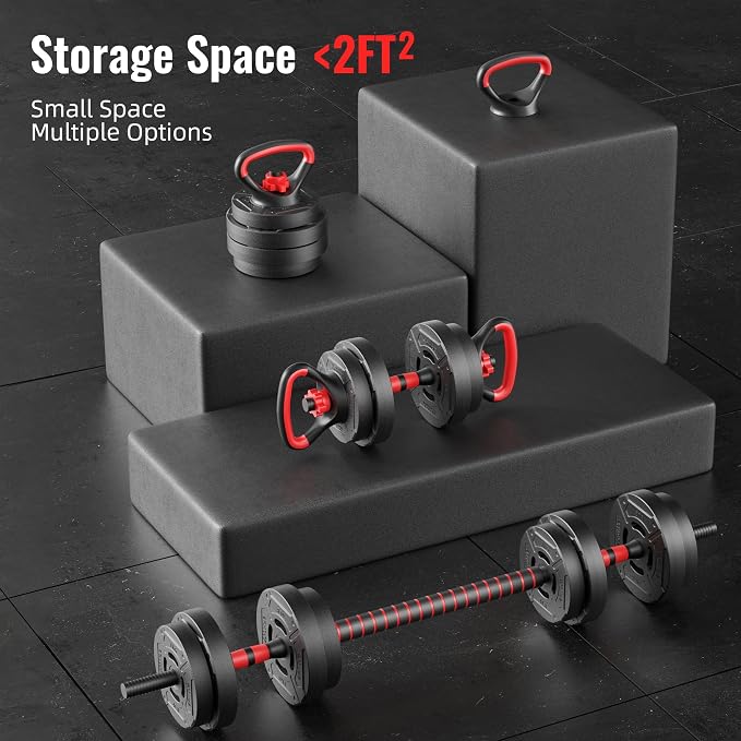 Fitvids Adjustable Dumbbell Set, 40/60LBS Free Weight Set, Multi-Functional Portable Changeable Dumbbell Barbell Kettlebell Set for Home, Multiple Style