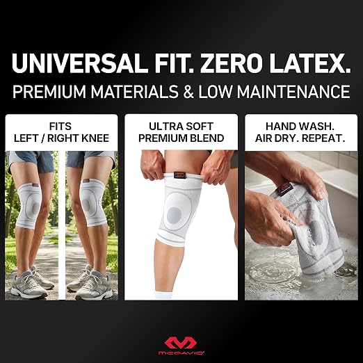 McDavid 4-Way Elastic Knee Sleeve, Compression Knee Support for Pain Relief, Soreness, All-Day Daily Activity White/Grey S