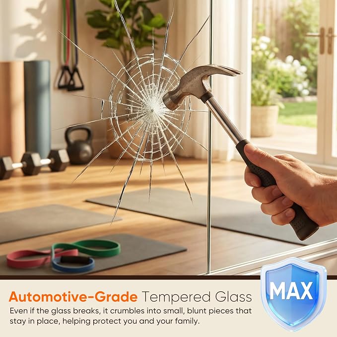 Antok Home Gym Mirror 80"x40" 3PCS, Large Full Length Wall Mounted Mirrors, Frameless Tempered Glass Full Body Mirror for Gym Yoga Dance Studio Garage Bedroom & Bathroom
