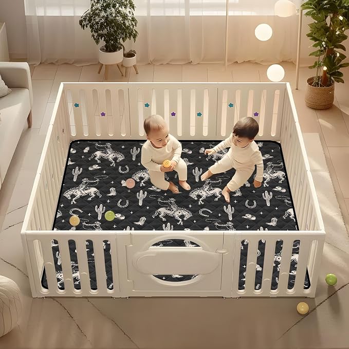 Baby Play Mat Cowboy Western Cactus Vintage 50" X 50" Play Gym Crawling Mat Soft Non-Slip Portable Picnic Floor Mat for Infant, Babies, Toddler, Kids