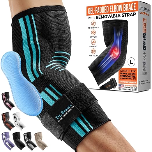DR. BRACE® Elite Elbow Brace Support, Breathable Elbow Compression Sleeve with Gel Pad for Golfer's, Tennis Elbow & Tendonitis Treatment & Pain Relief