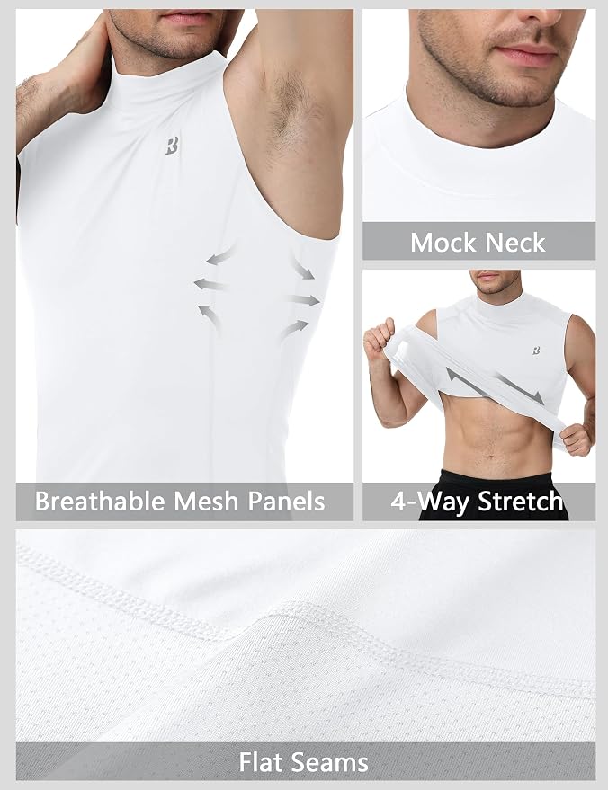 Roadbox Men's Compression Tank Top, Mock Turtleneck Sleeveless Shirt, Fitted Athletic Base Layer for Gym Workout
