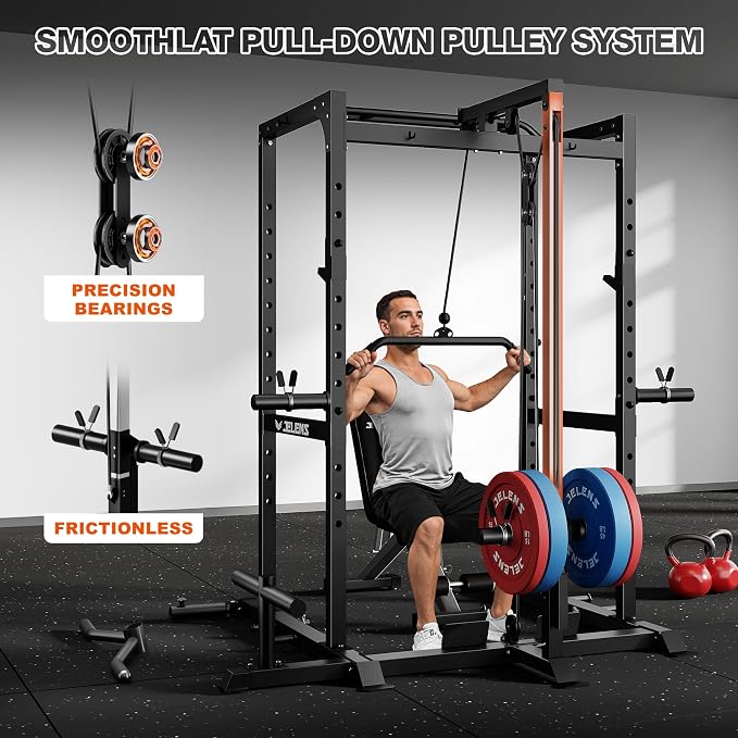 JELENS S21 Power Cage, Multi-Function Power Rack with Adjustable Cable Crossover System, 2000LBS Squat Rack for Home Gym with More Training Attachments