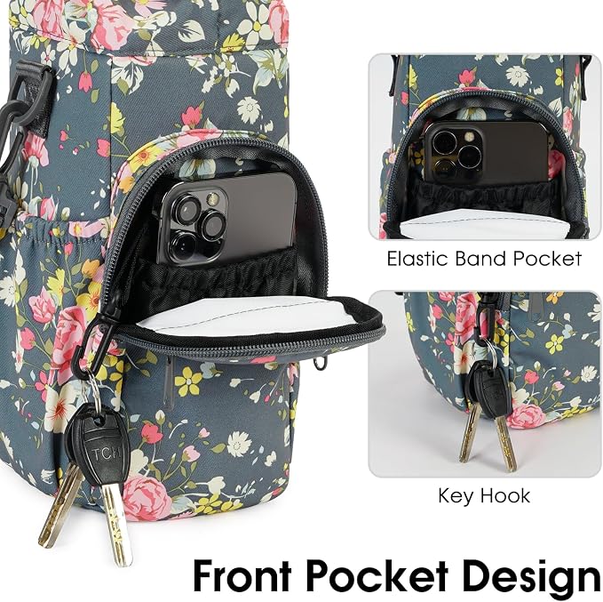 sportsnew 40oz Insulated Crossbody Water Bottle Bag Gym Hiking Phone Pocket | Water-resistant Lining, Padded Strap, Top Handle, Drawstring, Phone Pocket, Elastic Slots, Built-In Key Clip for Gym Walking