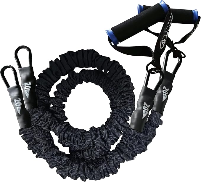 Valor Fitness Resistance Bands - 5lb to 25lbs - Carabiners Attached & 2 Bands per Weight Option with Handles– Sheath Covered - Strength Training New Compact 39" Design - Wall Door Rack Mount Options