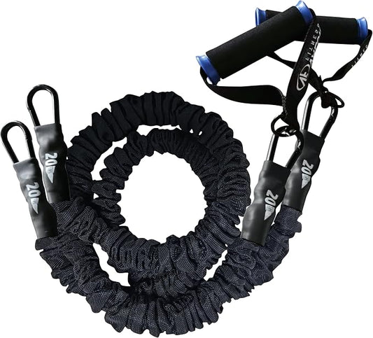 Valor Fitness Resistance Bands - 5lb to 25lbs - Carabiners Attached & 2 Bands per Weight Option with Handles– Sheath Covered - Strength Training New Compact 39" Design - Wall Door Rack Mount Options