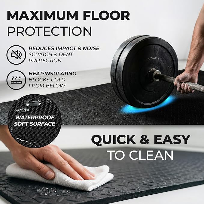 bemaxx Gym Mats Set - 48 pcs EVA Interlocking Foam Floor Tiles (24.4"x24.4"x0.4") 192 sqft Protective Gym Flooring Sports Home Workout Exercise Mats Puzzle Garage Fitness Play-Room Pool Treadmill Bike