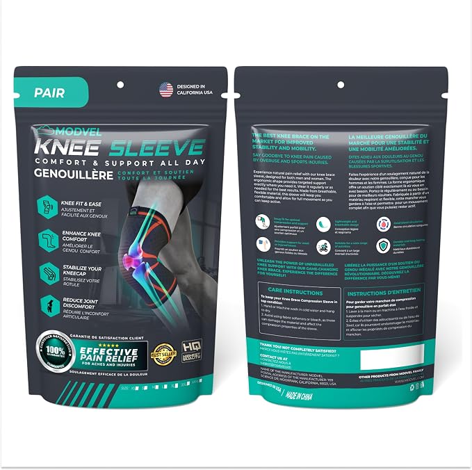 Modvel Compression Knee Brace for Women & Men - 2 Pack Knee Brace for Women Running Knee Pain, Knee Support Compression Sleeve, Workout Sports Knee Braces for Meniscus Tear ACL & Arthritis Pain Relief