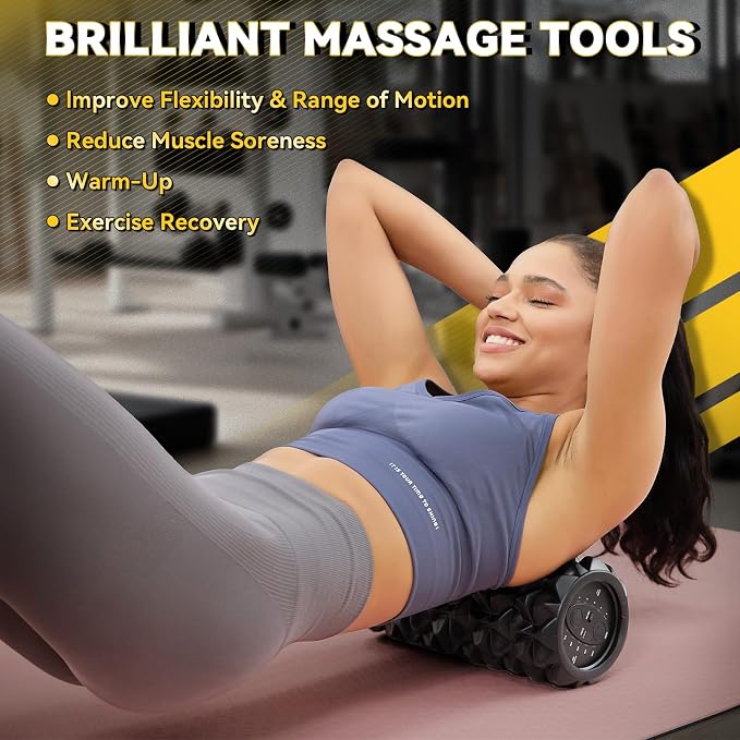 Vibrating Foam Roller for Muscle Recovery, 5-Speed, Rechargeable | High-Density Massage Roller for Physical Therapy, Back Pain Relief & Deep Tissue Massage, Exercise Roller Massager, 2 Modes