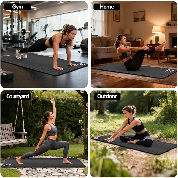 Gruper Yoga Mat Non Slip NBR Extra Thick Yoga Mat, 72"L x 32"/24"W x 0.6"/0.4"TH (185cm x 80cm/61cm x 15mm/10mm), Anti-Tear Exercise Mat with Carrying Strap and Bag, Workout Mats for Yoga, Pilates