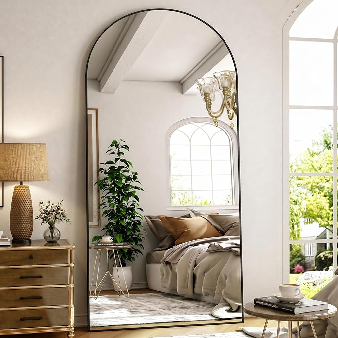 Arched Big Full Length Mirror 78"x35" Leaning Hanging Black | Standing Body Mirror with Aluminum Frame for Bedroom Cloakroom Living Room Make-up Gift