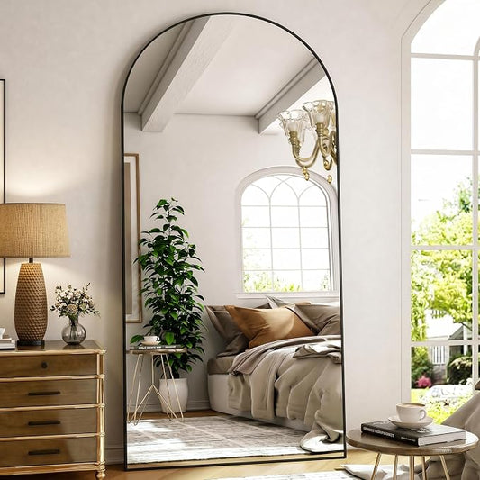 Arched Big Full Length Mirror 78"x35" Leaning Hanging Black | Standing Body Mirror with Aluminum Frame for Bedroom Cloakroom Living Room Make-up Gift