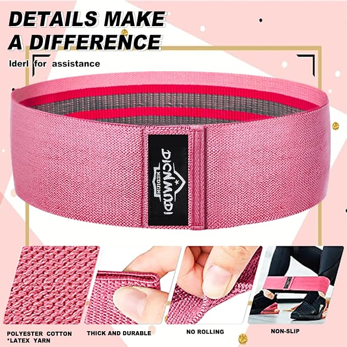 DICYWUDI Fabric Resistance Bands for Working Out, 6Pack Non-Slip Exercise Bands for Women and Men, Fabric Booty Bands for Home, Fitness, Pilates, Stretching