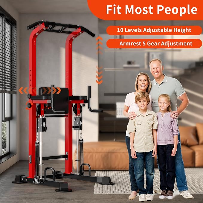 SogesHome Power Tower Pull Up Bar Station Height Adjustable Assistive Rack | Multi-Function Strength Training Equipment Full Body Workout Machine, Freestanding Push Up Dip Stand for Home Gym Exercise
