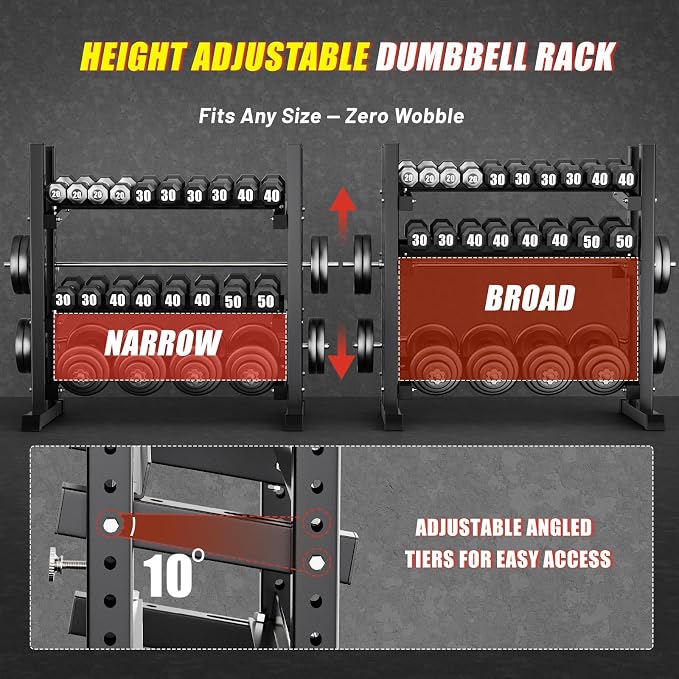 3-Tier Adjustable Dumbbell Rack, Heavy-Duty Weight Rack for Home Gym, Space-Saving Weight Storage Rack for Dumbbells, Kettlebells, Barbells & Plates (Rack Only)