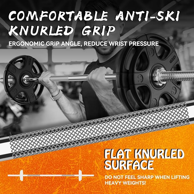 55" Weight Lifting Bar, 1"Standard Straight Barbell Bars for Weight lifting | Olympic Barbell Bar for Bench Press/Hip Thrusts/Squats/Lunges for Gym and Home, 2 Star Star-nuts (480lb Weight Capacity)