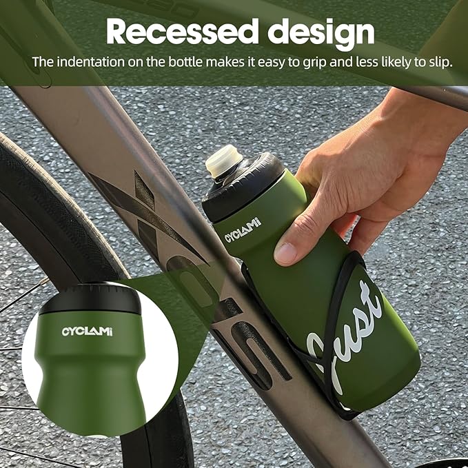 Bike Water Bottle 22oz/650ml Cycling Squeeze Water Bottle BPA Free Leakproof Easy-Squeeze Sports Bottle for Bicycle Gym Camping Hiking (2pcs,Olive Green)