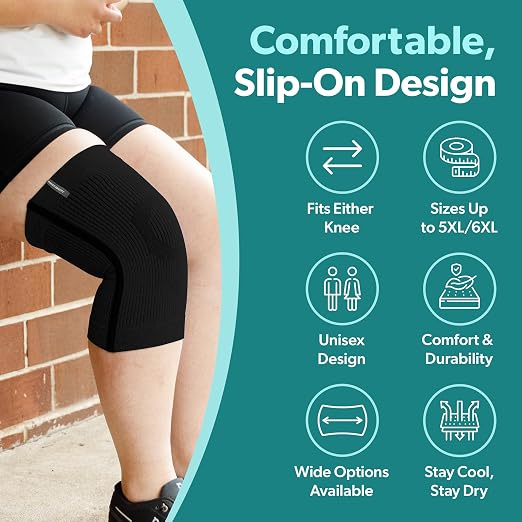 BraceAbility Plus Size Knee Brace for Women and Men – Compression Sleeve for Knee Pain Relief, Arthritis, Swelling, Osteoarthritis, Meniscus Tear, Joint Support Knee Stabilizer (5XL/6XL Black)