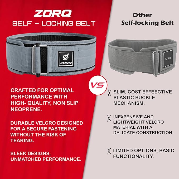 ZORQ Self-Locking Weight Lifting Belt - 4 Inch Wide Quick-Locking Gym Belt for Men & Women - Professional Weightlifting Belt for Olympic Lifting, CrossFit, Squats & Deadlifts - Back Support