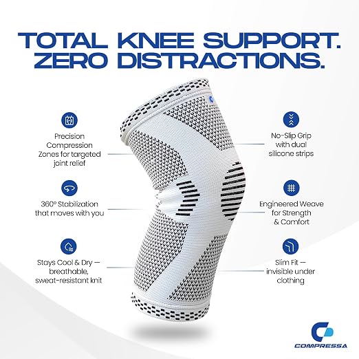 Compressa Knee Sleeve for Women & Men (3-Pack Regular) - Non-Slip Compression Support for Joint Pain, Muscle Recovery, Arthritis, and Injury Relief