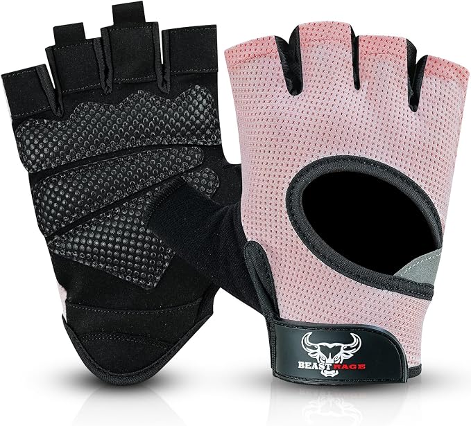BEAST RAGE Fingerless Weight Lifting Gloves with Palm Protection Padding, Breathable Lightweight Gym Gloves for Men, Women, Weightlifting, Cycling, Exercise, Training Pull Up