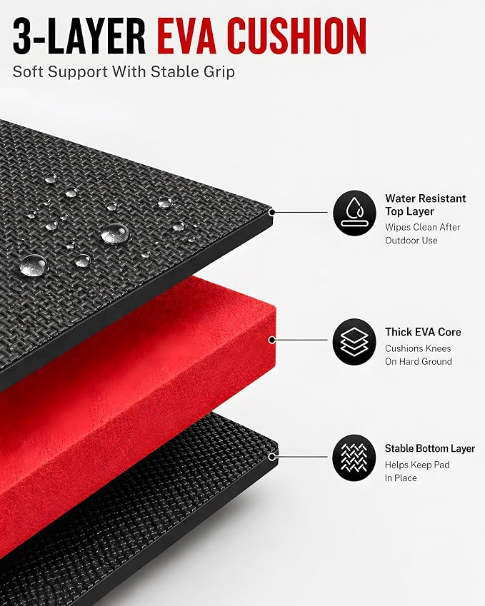 Folding Kneeling Pad, 1 Inch Thick Compact Mechanic Mat, Red | 47.24 x 15.74 Inch 6-Panel Firm Foam Pad with Carry Handle, Water-Resistant Textured Surface for Garage and DIY Work