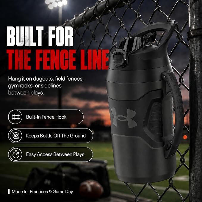 Under Armour Insulated Water Bottle with Handle & Fence Hook, Half Gallon Sports Water Jug, Leak-Resistant & BPA-Free for Baseball, Football & Gym - Jet Grey/Black, 64oz