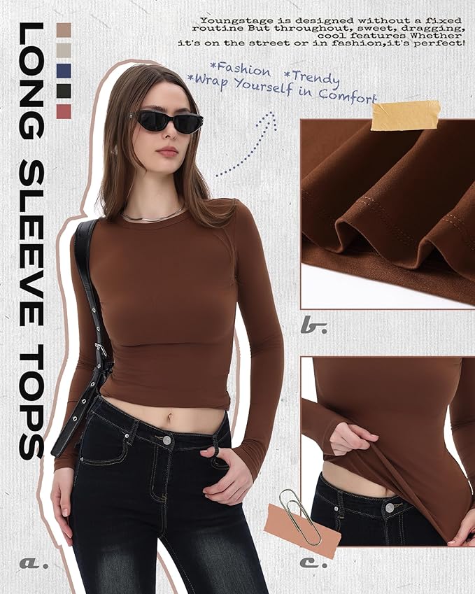GAYHAY Long Sleeve Shirts for Women Tops Fitted Clothes Fall Fashion 2026 | Basic Tees, Girls School Outfits, Y2k Winter Tshirt, Tight Underscrub, Workout Casual, Cute Trendy Plain Compression Layering