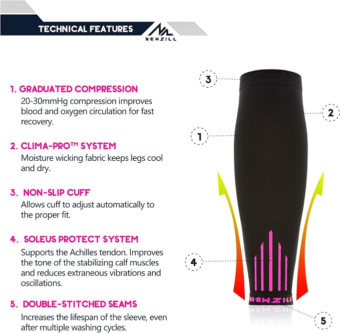 NEWZILL Compression Calf Sleeves (20-30mmHg) for Men & Women Perfect Option to Compression Socks for Running Travel Nursing