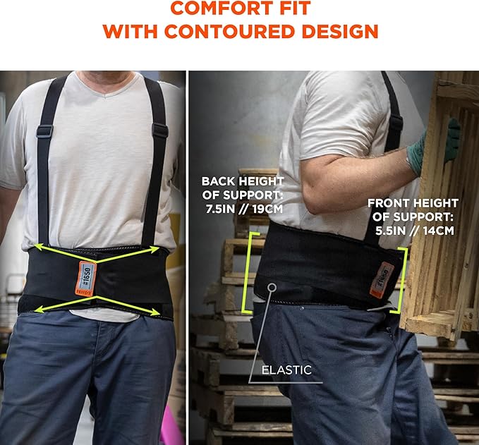 Ergodyne ProFlex 1650 Back Support Belt, 7.5" Elastic, Adjustable, Removeable Straps, Large
