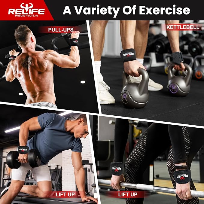 RELIFE REBUILD YOUR LIFE Lifting Hooks for Men and Women(Pair) | Pull Up Straps , Gym Reapers Lifting Wrist Grips, Heavy Powerlifting, Lifting Hooks for Weight Lifting