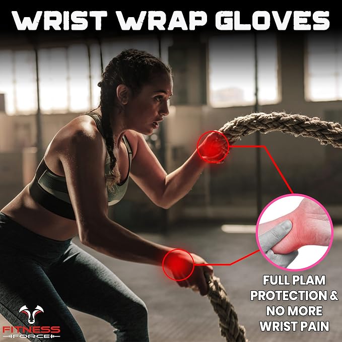 FITNESS FORCE Ventilated Weight Lifting Workout Gloves for Men & Women | Gym Gloves for Men & Women with Built-in Wrist Wraps for Men, Exercise Gloves for Weightlifting, Cycling & Cross Training