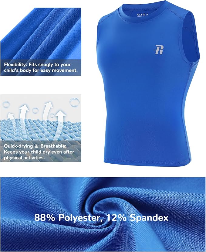 Runhit Boys Sleeveless Compression Shirt Kids Athletic Tank Tops Youth Quick Dry Undershirt for Football Basketball