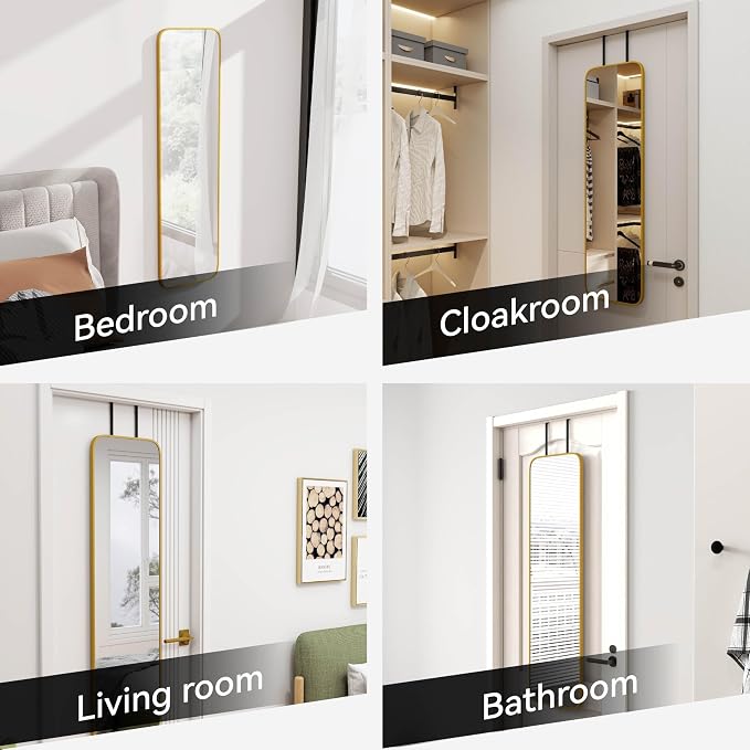 SCWF-GZ 47x14 Mirror Full Body Length Door Hanging/Rope Hang/Wall Mounted Metal Frame Rectangle Mirrors for Bedroom Bathroom Dressing Living Room 47 inch Gold