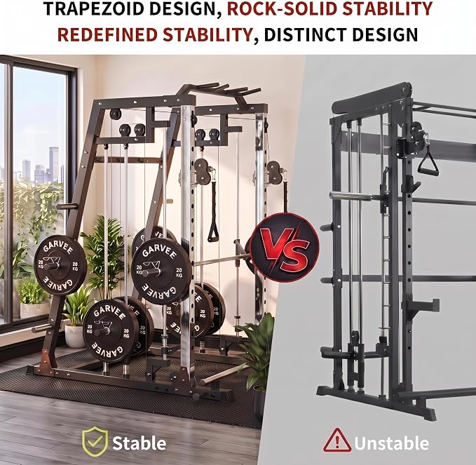 Smith Machine Home Gym – 2200LBS Multi-Function Squat Rack with Smith Bar | Power Cage,LAT Pulldown,Cable Crossover System,Dual Pulley Station,360° Landmine, Heavy Duty Full Body Workout Equipment