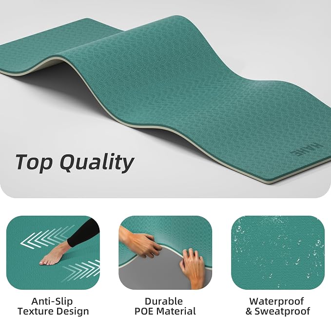 HAHE Wide Yoga Mat 72"x32"x0.4" Thick Pilates Mat with Carrying Strap | Exercise Mats for Home Workout, Wide Non-slip Exercise Mats, Double-Sided POE Fitness Mat for Yoga, Pilates & Travel