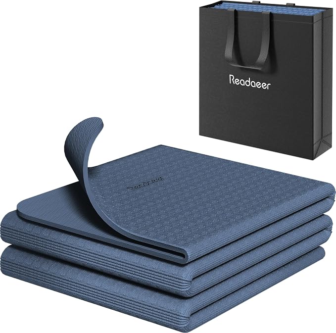 Readaeer Foldable Yoga Mat for Travel Folding Yoga Mat 6mm Thick with Carrying Bag, Non-Slip TPE Exercise Pilates Mat for 72" L x 24" W x 0.24 Inch | TPE Exercise Mat With Carrying Bag for Home Workout, Yoga, Pilates, Stretching