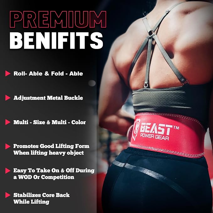 Weight Lifting Belt - 4” Genuine Leather Belts Padded Lower Back Support for Gym Bodybuilding Squat Deadlift Weightlifting Cross Strength Training Men Women Free Wrist Wrap