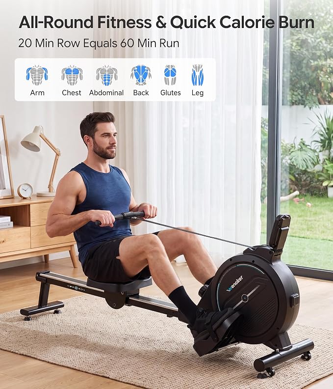 Wenoker Rowing Machine for Home, Magnetic Rower Machine, 350 LB Weight Capacity, 16-Level Silent Resistance Row Machine for Gym Exercise